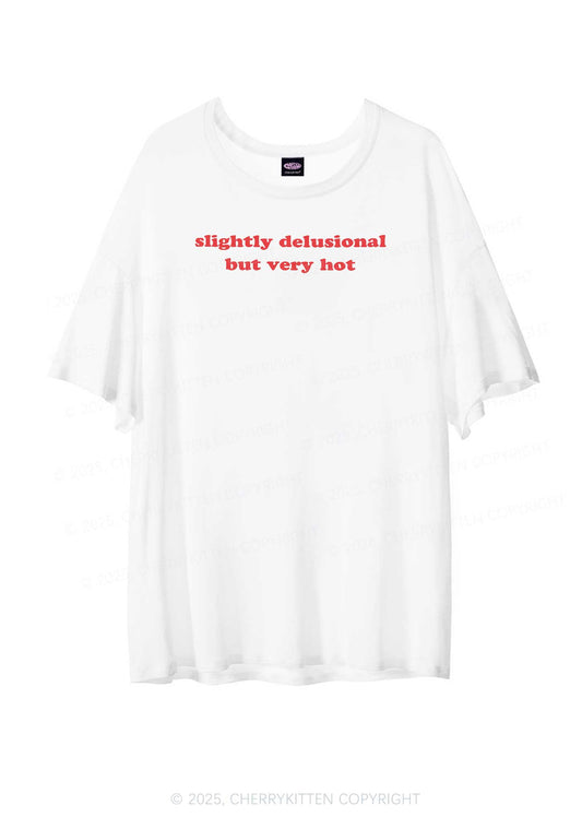 Slightly Delusional But Very Hot Y2K Sheer Boyfriend Tee Cherrykitten