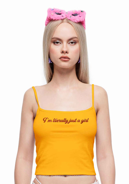 Glitter Literally Just A Girl Y2K Spaghetti Strap Cami Cherrykitten