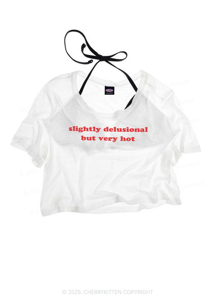 Slightly Delusional But Very Hot Y2K Sheer Crop Tee Cherrykitten