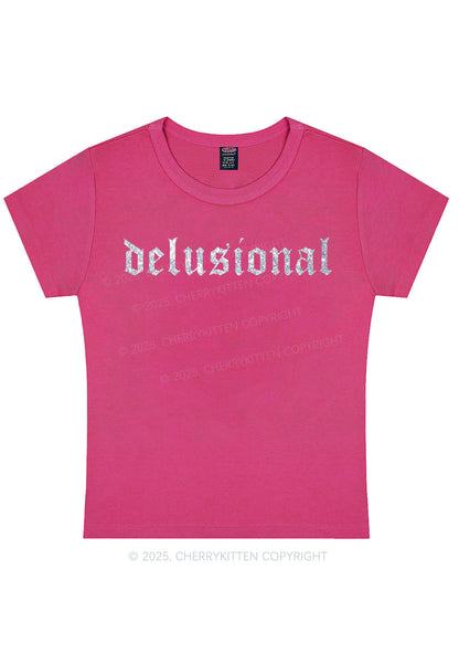 Glitter Delusional Y2K Baby Tee Cherrykitten