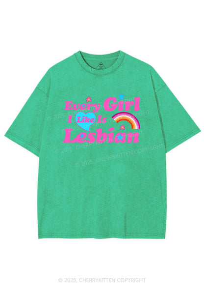I Like Lesbian Girl Pride Y2K Shirts Washed Tee Cherrykitten