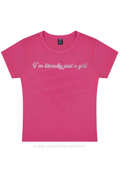 Glitter Literally Just A Girl Y2K Baby Tee Cherrykitten