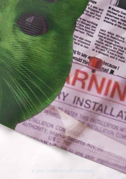 Green Alien Kitten Y2K Mesh Cami Tank Cherrykitten