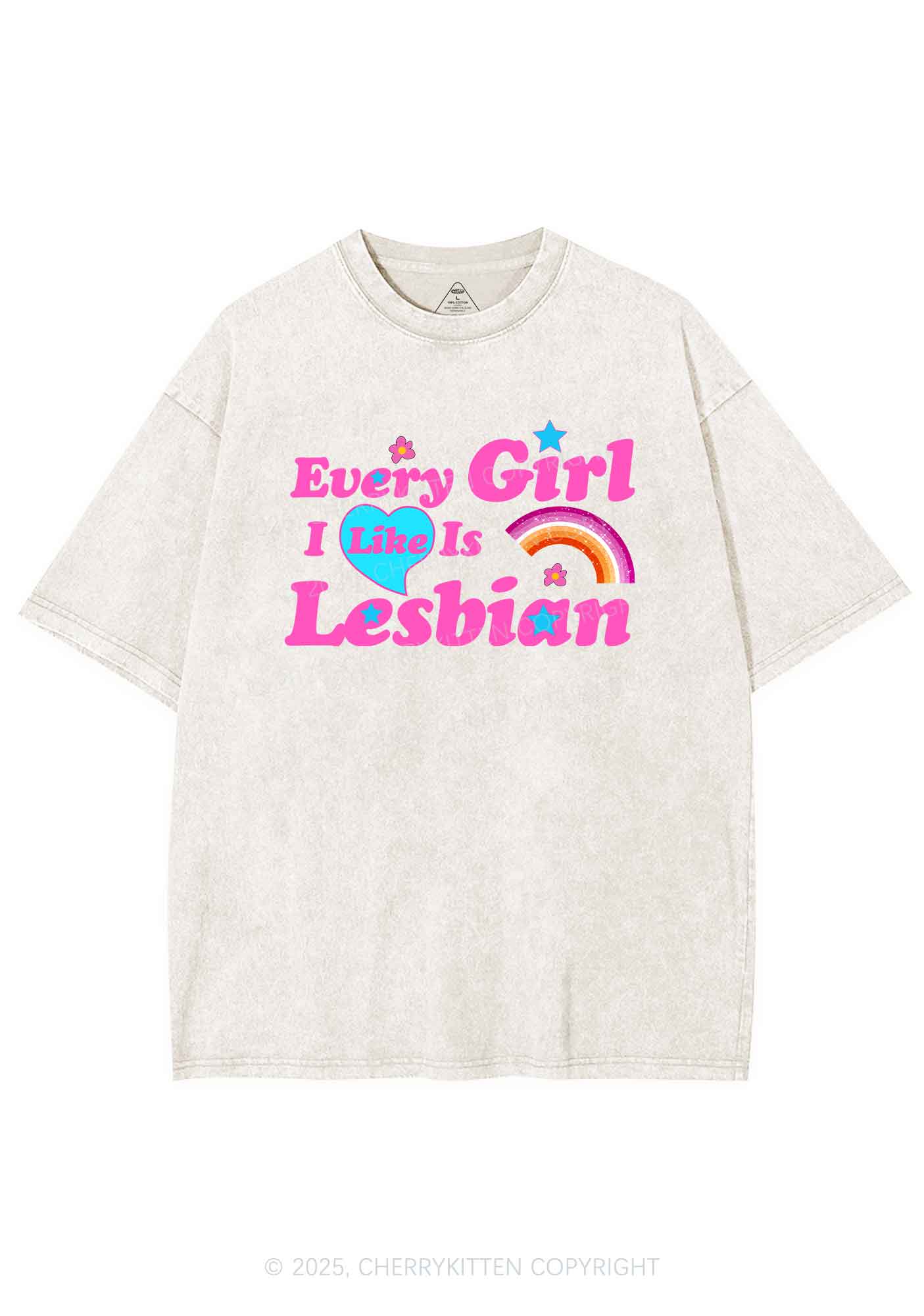 I Like Lesbian Girl Pride Y2K Shirts Washed Tee Cherrykitten
