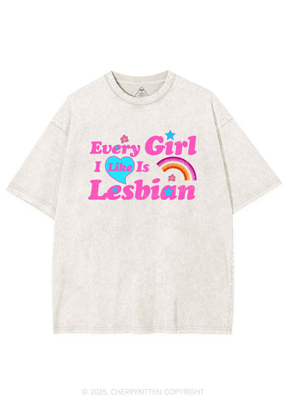 I Like Lesbian Girl Pride Y2K Shirts Washed Tee Cherrykitten