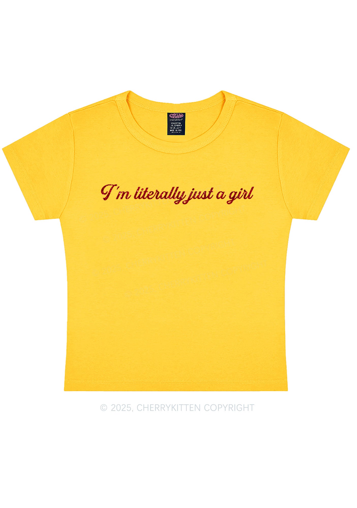 Glitter Literally Just A Girl Y2K Baby Tee Cherrykitten