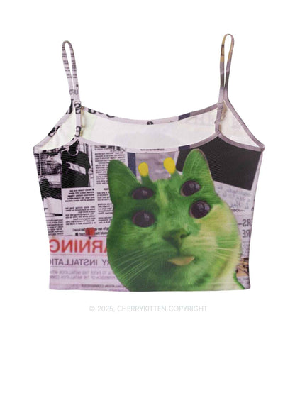 Green Alien Kitten Y2K Mesh Cami Tank Cherrykitten