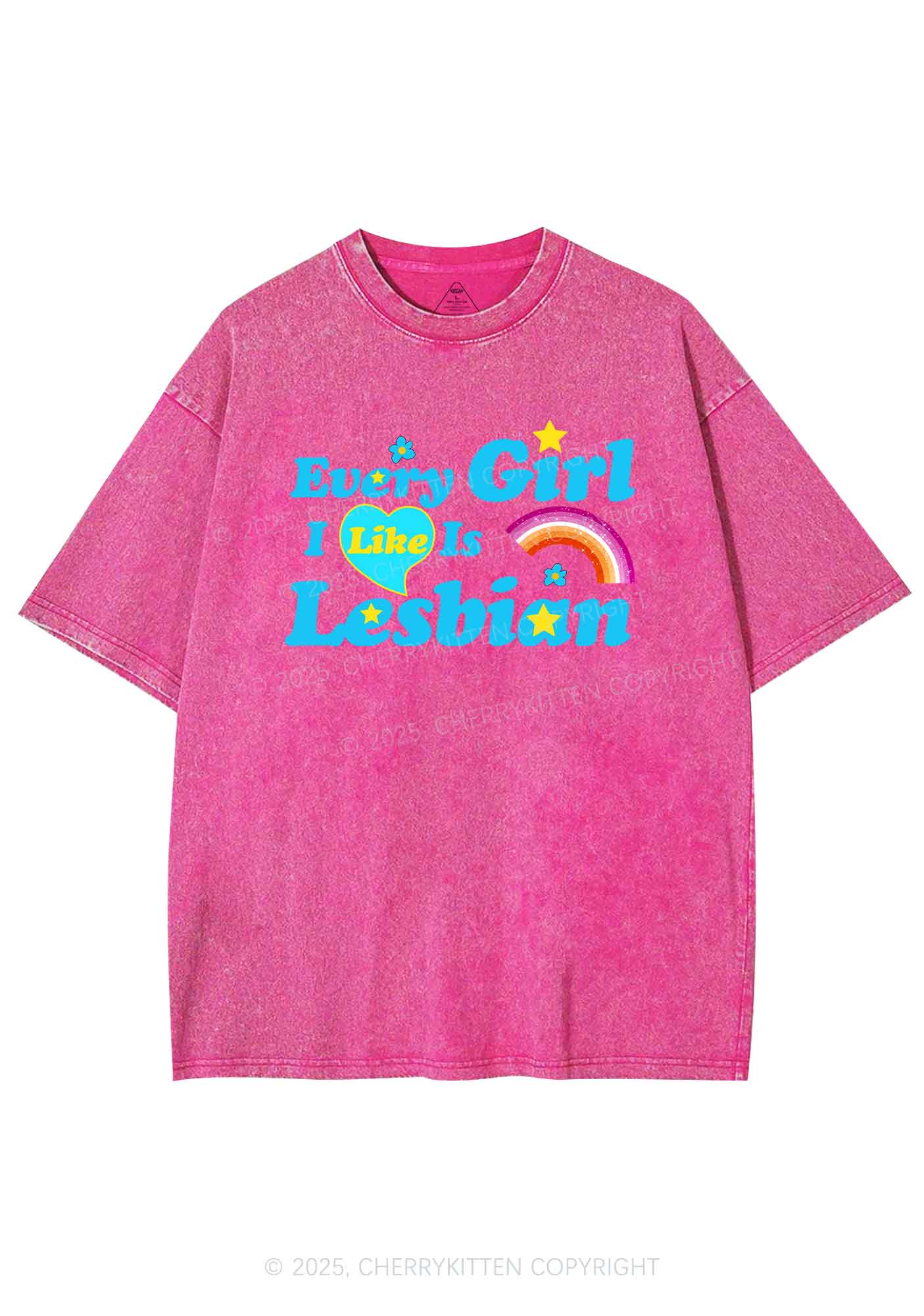 I Like Lesbian Girl Pride Y2K Shirts Washed Tee Cherrykitten