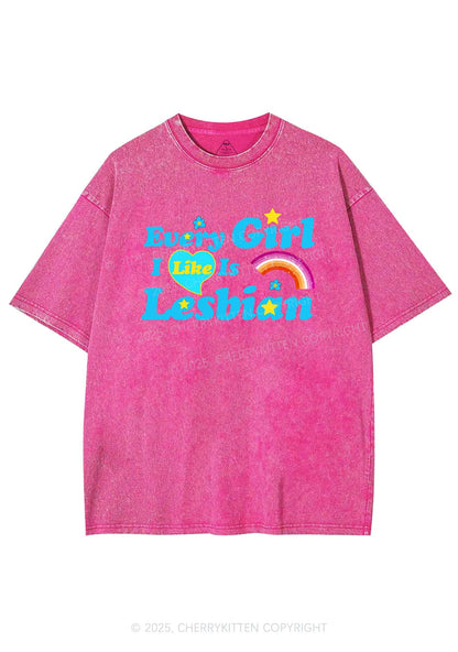 I Like Lesbian Girl Pride Y2K Shirts Washed Tee Cherrykitten