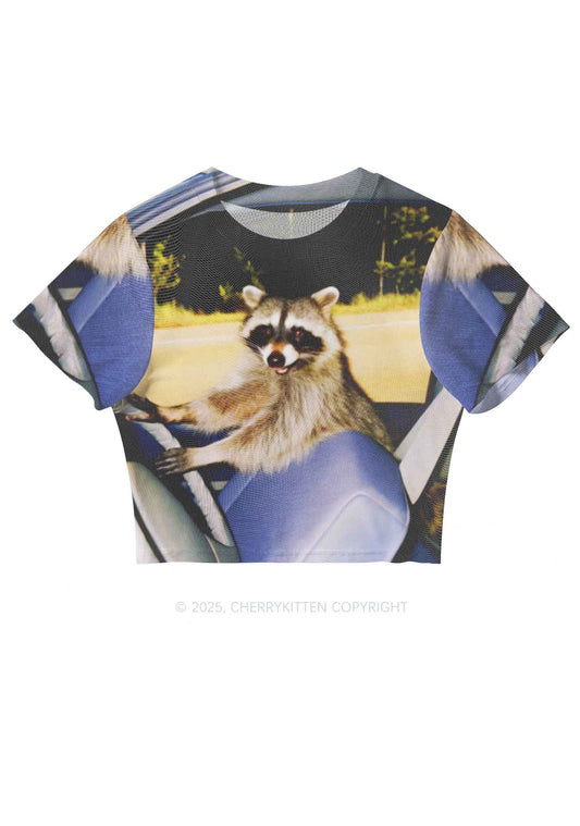 Raccoon Driver Y2K Mesh Crop Top Cherrykitten
