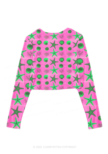 Sea Animals Y2K Mesh Long Sleeve Crop Top Cherrykitten