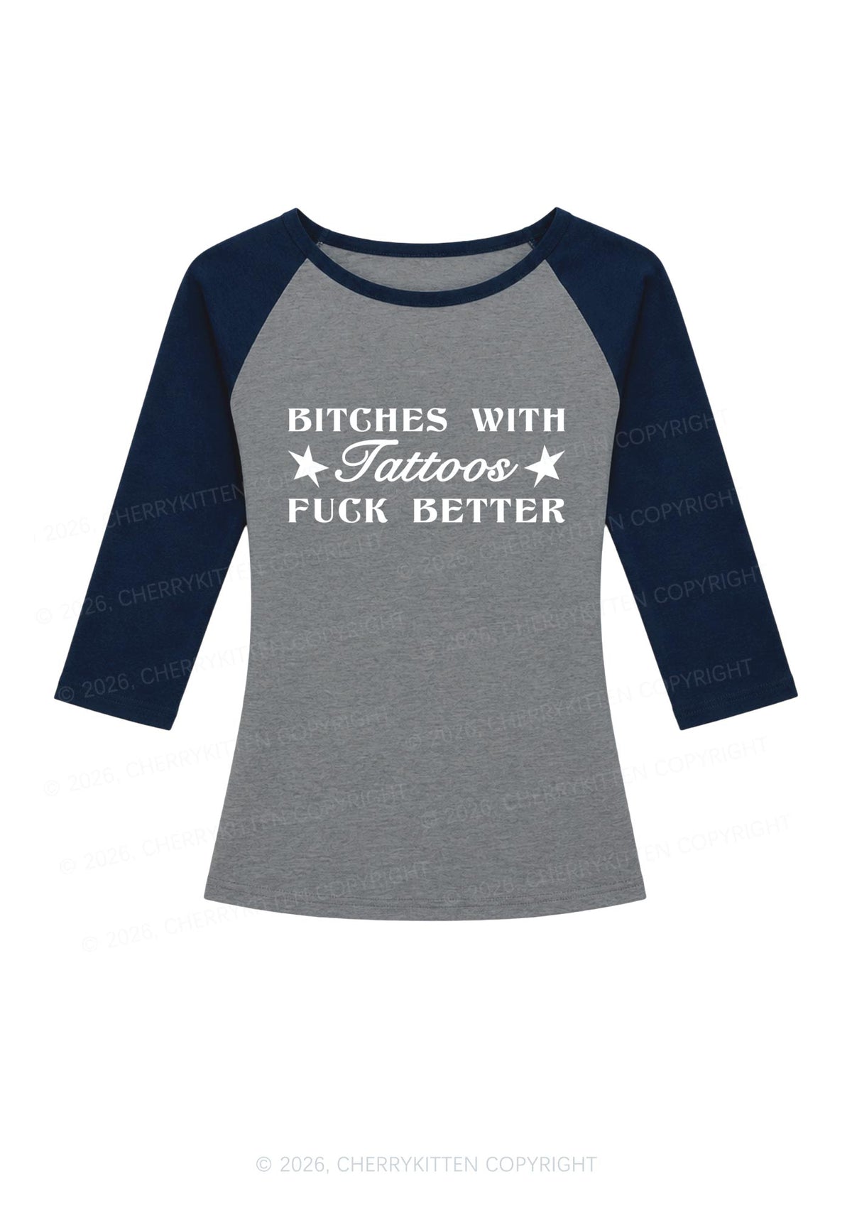 Bxxches With Tattoos Fxxk Better Y2K Raglan Sleeve Crop Top Cherrykitten