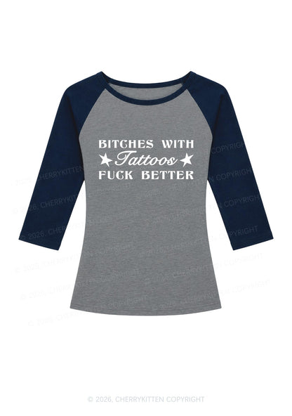 Bxxches With Tattoos Fxxk Better Y2K Raglan Sleeve Crop Top Cherrykitten
