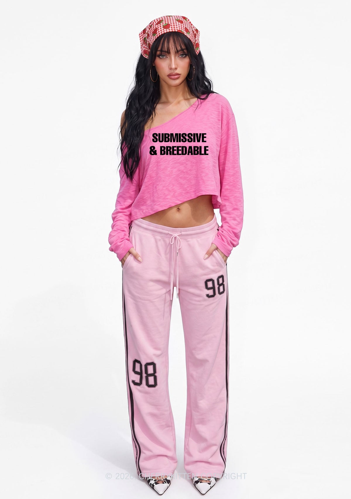 Submissive And Breedable Y2K Off Shoulder Long Sleeve Crop Top Cherrykitten