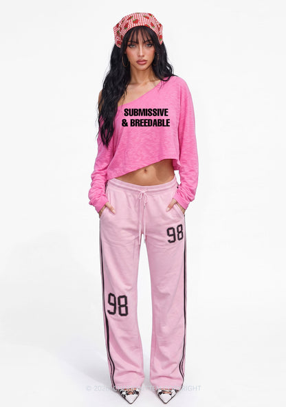 Submissive And Breedable Y2K Off Shoulder Long Sleeve Crop Top Cherrykitten