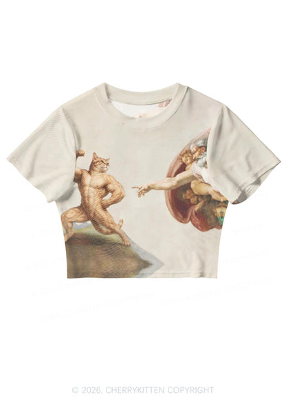 Gym Cat God Touch Y2K Mesh Crop Top Cherrykitten