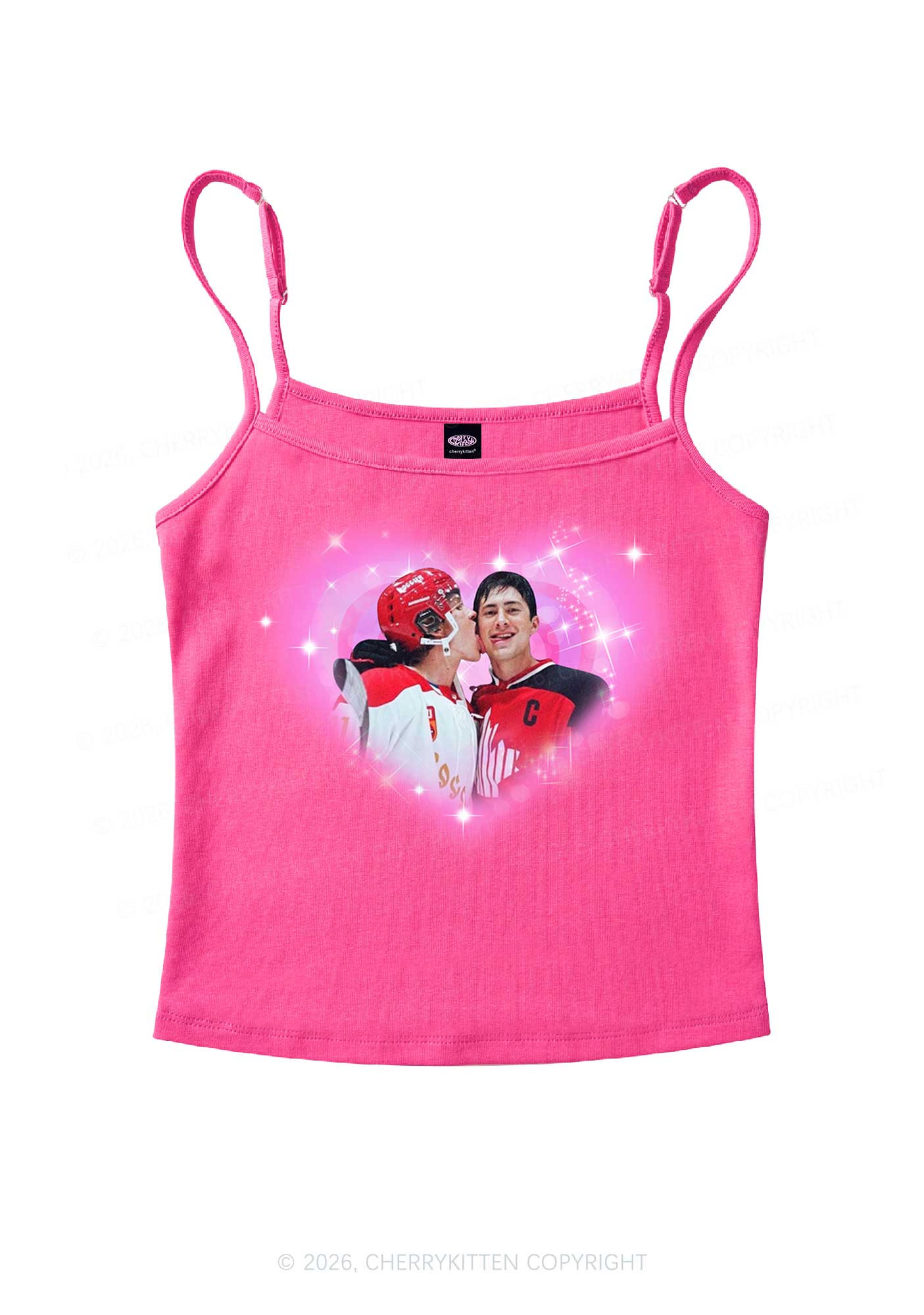 Sparkle Pink Heart Kissing Y2K Spaghetti Strap Cami Cherrykitten