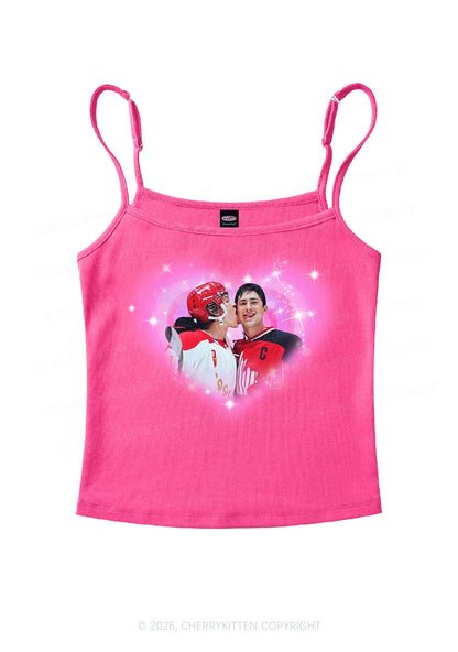 Sparkle Pink Heart Kissing Y2K Spaghetti Strap Cami Cherrykitten