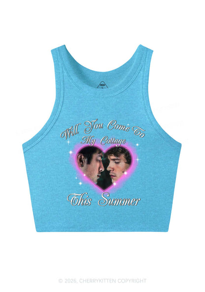Come To My Cottage This Summer HR Y2K Crop Tank Top Cherrykitten