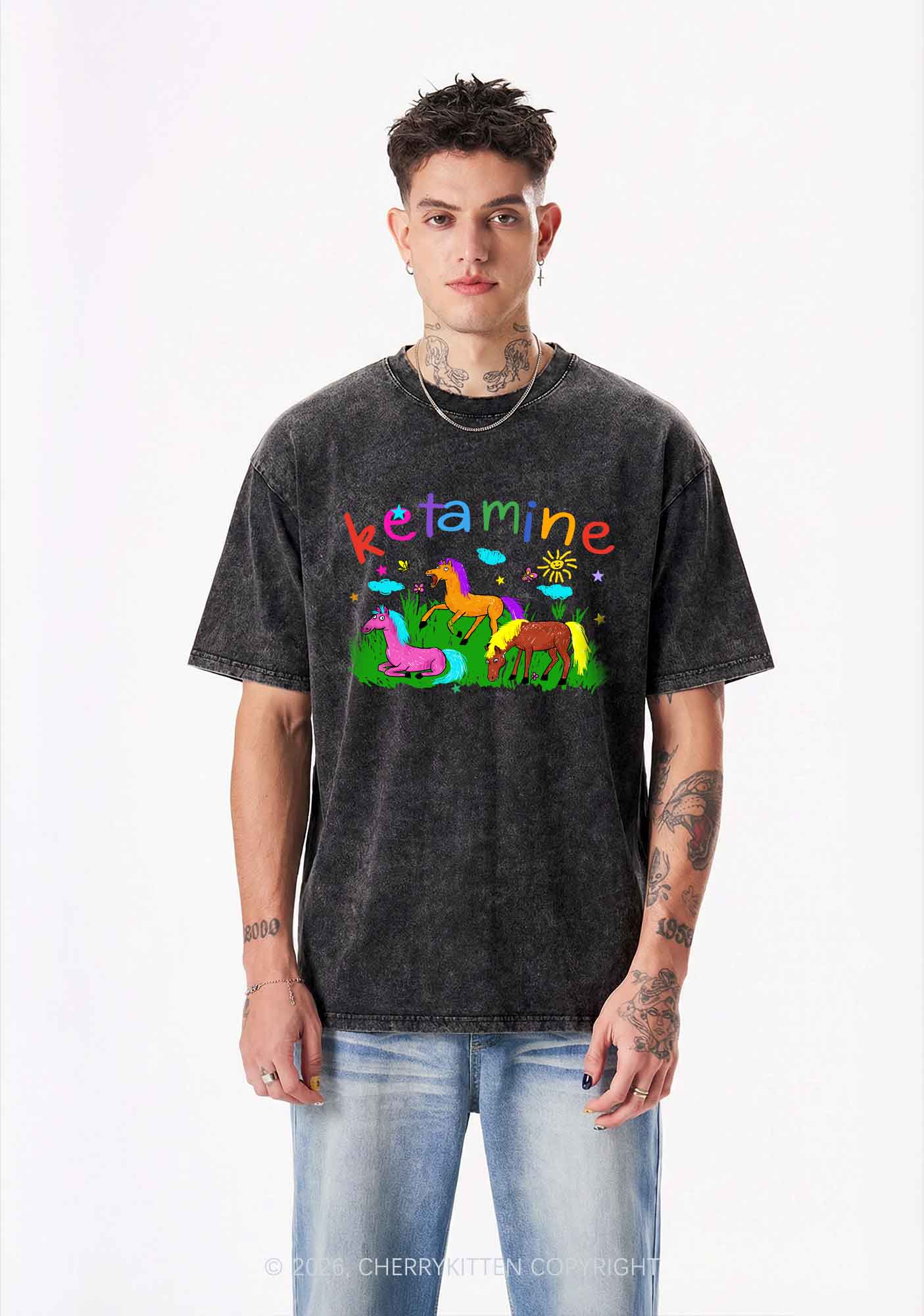 Rainbow K Pony Y2K Shirts Washed Tee Cherrykitten