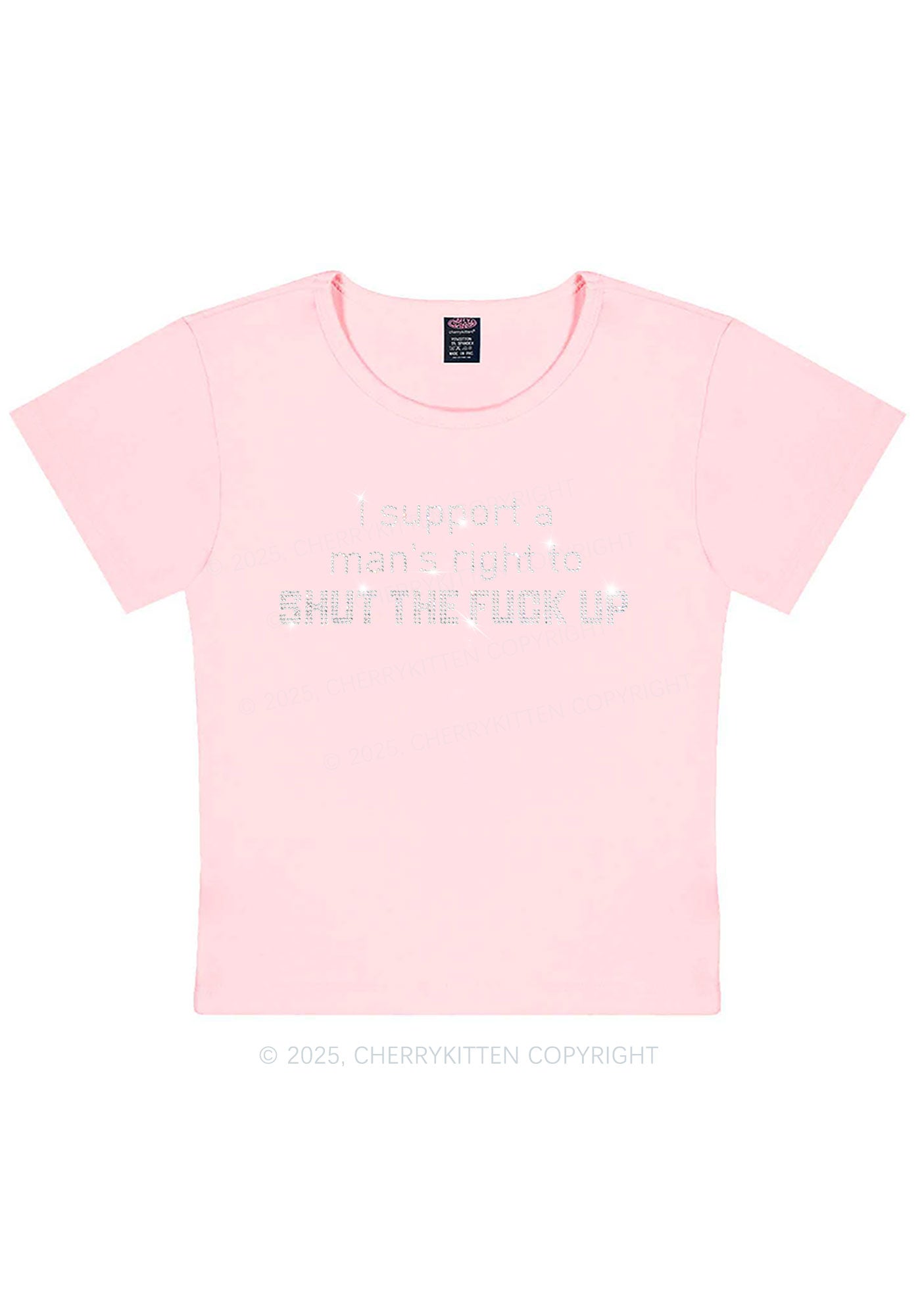 Rhinestone I Support A Mans Right Y2K Baby Tee Cherrykitten