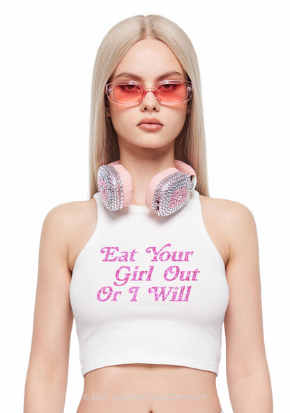 Glitter Eat Your Girl Out Y2K Crop Tank Top Cherrykitten