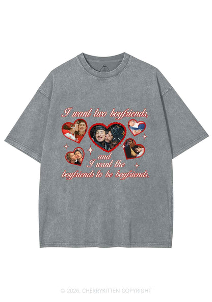I Want Two Boyfriends HR Y2K Shirts Washed Tee Cherrykitten