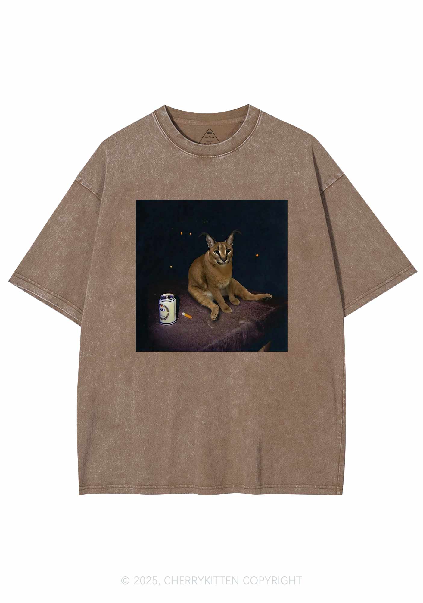 Drinking Floppa Y2K Shirts Washed Tee Cherrykitten