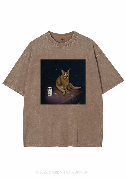 Drinking Floppa Y2K Shirts Washed Tee Cherrykitten