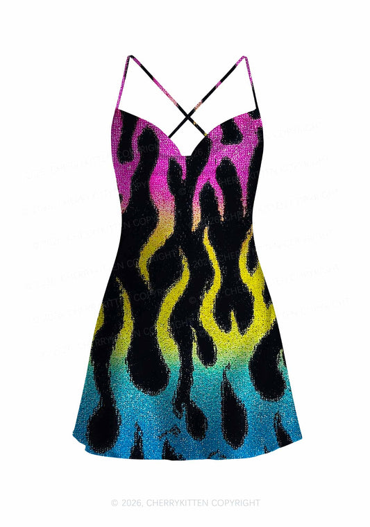 Pansexuality Flame Pride Y2K Print Satin Cowl Neck Slip Dress Cherrykitten
