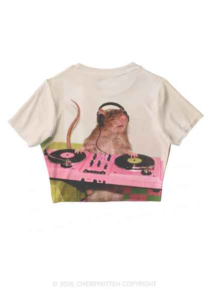 Dj Rat Pink Turntable Y2K Mesh Crop Top Cherrykitten
