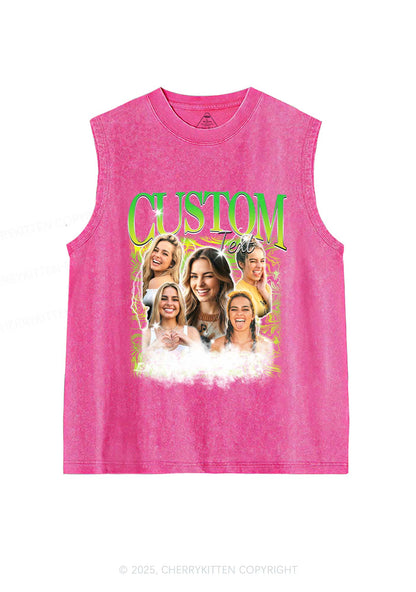 Custom Portrait Glitter Text Y2K Washed Muscle Tank Cherrykitten