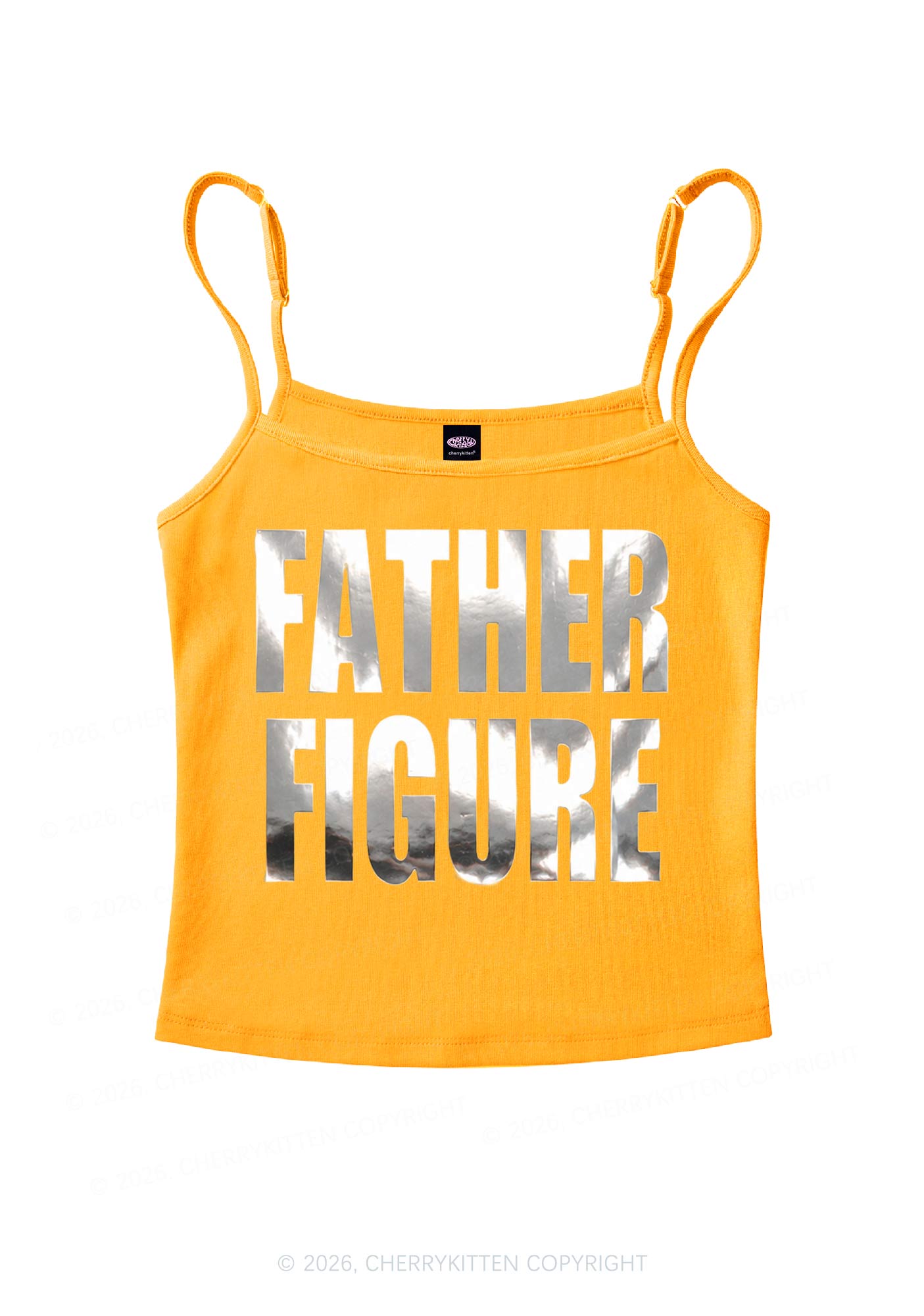 Father Figure Silver Foil Printed Y2K Spaghetti Strap Cami Cherrykitten