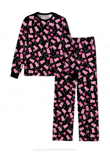 Lollipops Gummies Valentine's Day Y2K Print Long Sleeve Pajama Set Cherrykitten