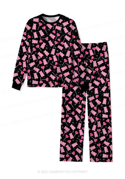 Lollipops Gummies Valentine's Day Y2K Print Long Sleeve Pajama Set Cherrykitten