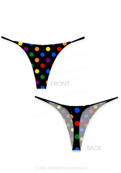 Rainbow Dots On Black Pride Y2K Print Bikini String Thong Cherrykitten