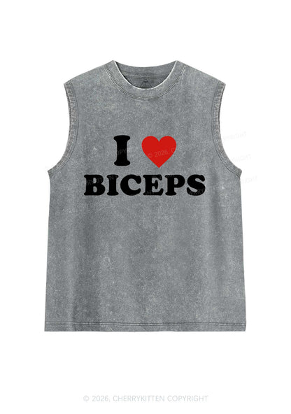 I Love Biceps Valentine's Day Y2K Washed Muscle Tank Cherrykitten