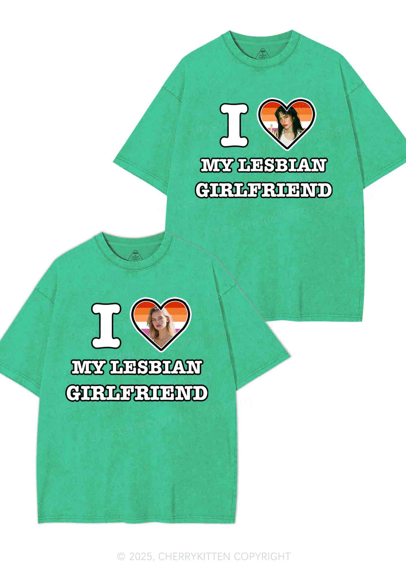 Custom My Lesbian GF Pride Y2K Valentine's Day Washed Tee Cherrykitten