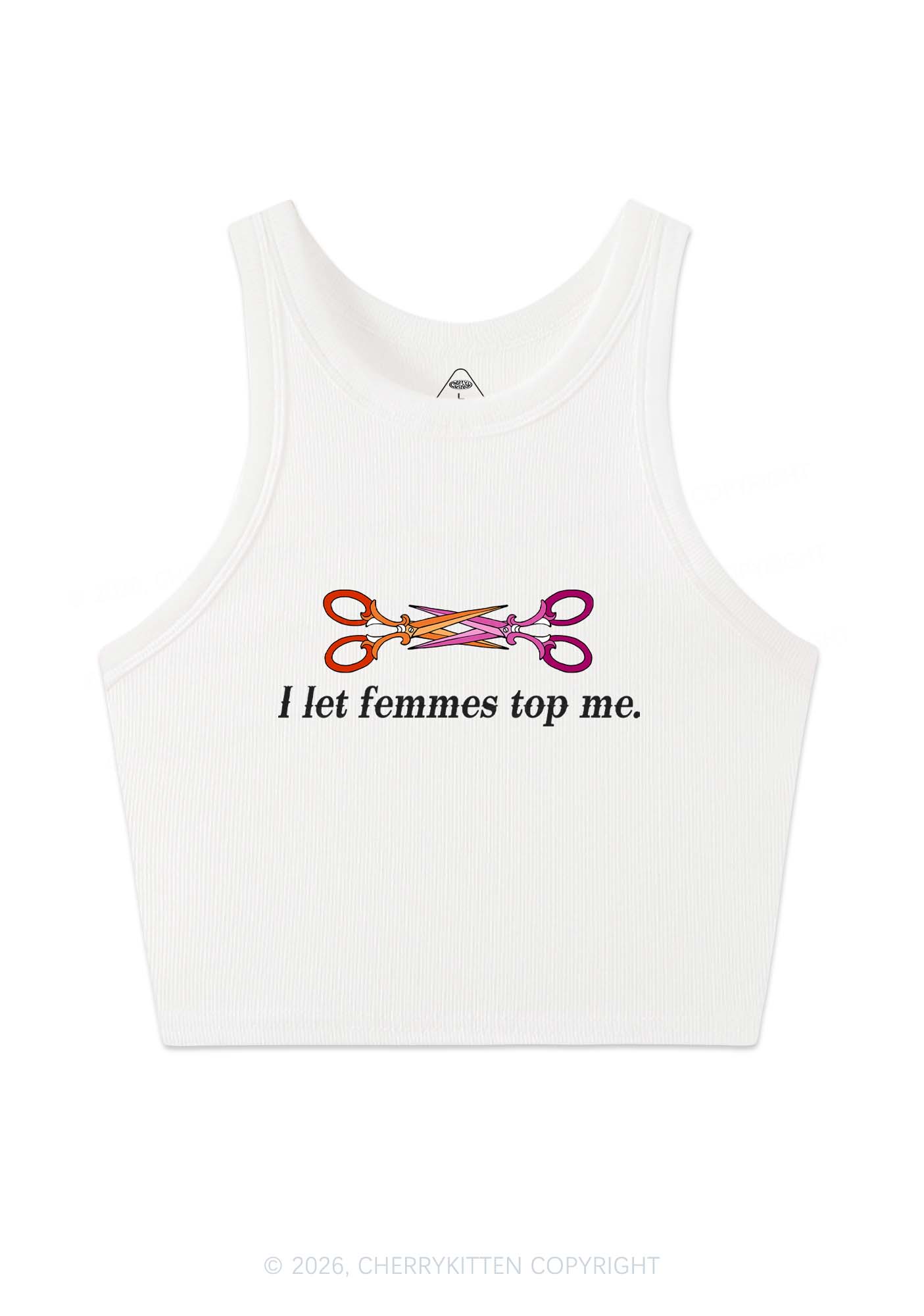 I Let Femmes Top Me Scissors Pride Y2K Crop Tank Top Cherrykitten