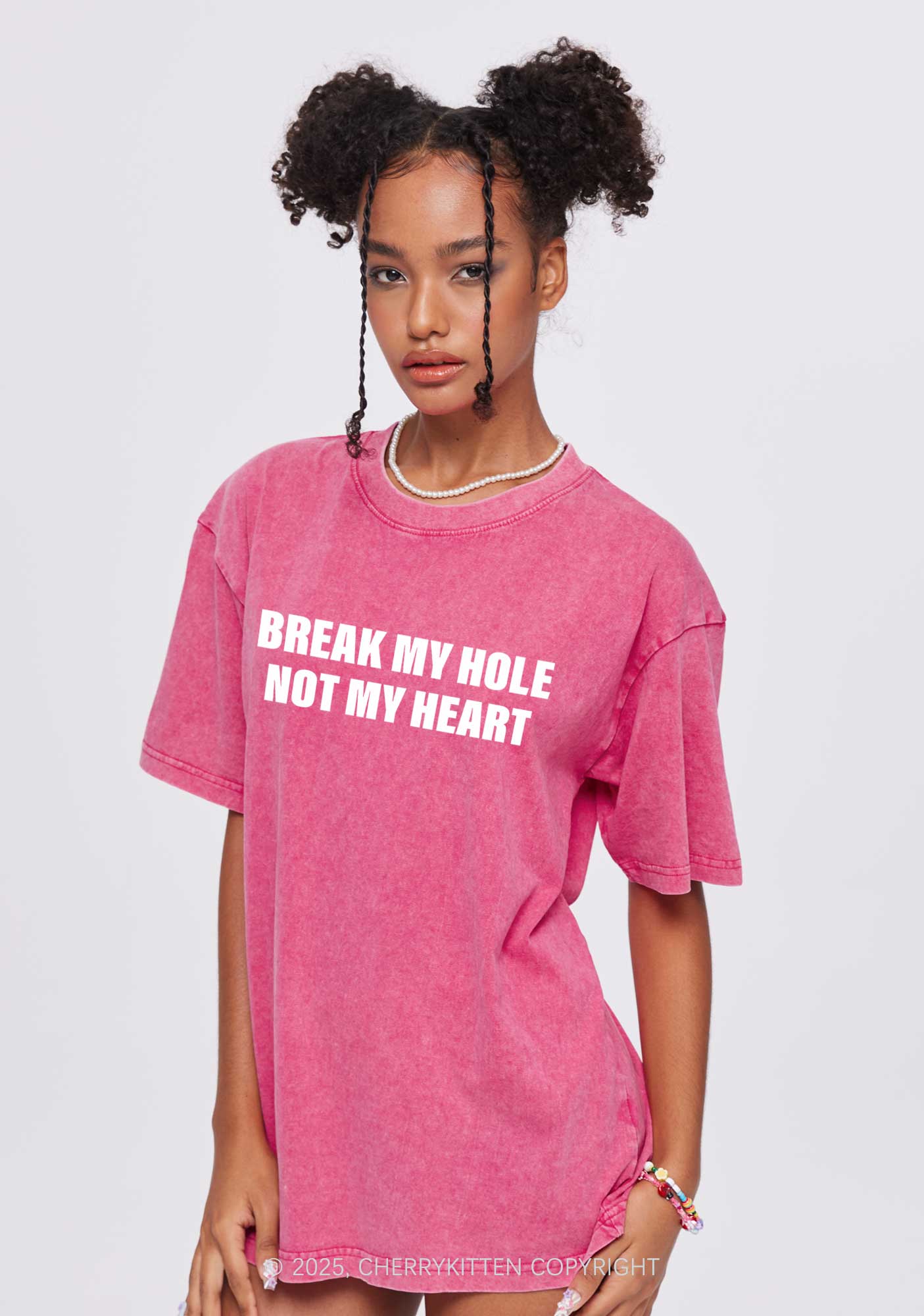 Break Hole Not Heart Y2K Valentine's Day Washed Tee Cherrykitten