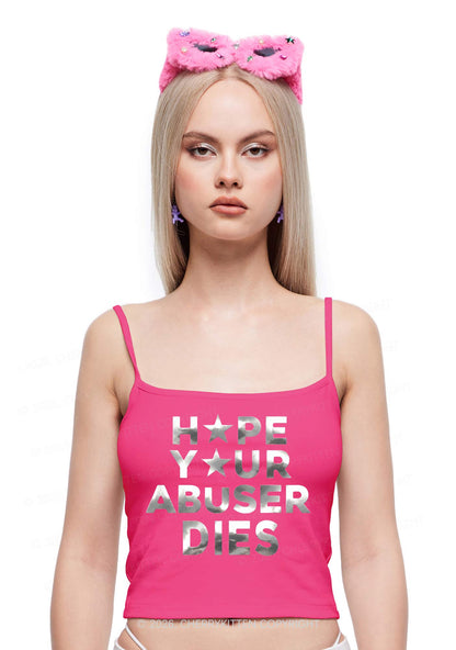 Abuser Dies Silver Foil Printed Y2K Spaghetti Strap Cami Cherrykitten