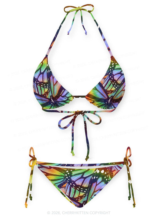 Rainbow Butterfly Y2K Print Bikini Set Cherrykitten