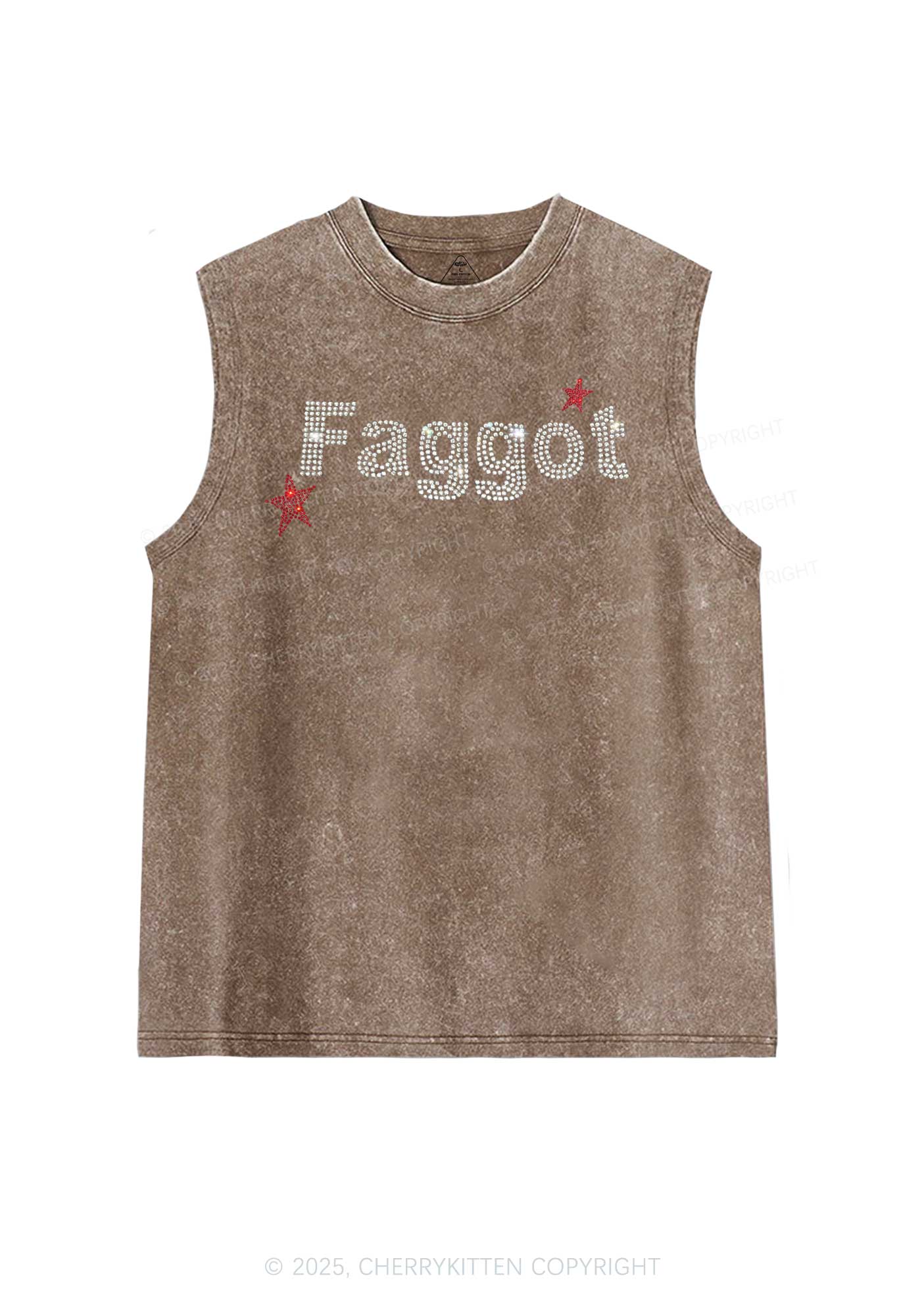 Rhinestone Faggot Pride Y2K Washed Muscle Tank Cherrykitten