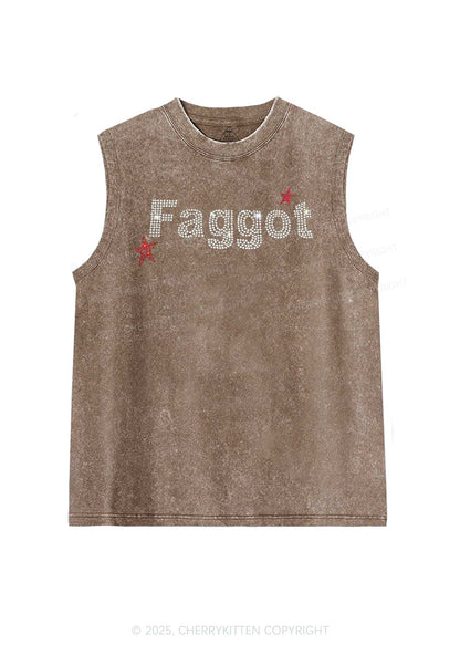 Rhinestone Faggot Pride Y2K Washed Muscle Tank Cherrykitten