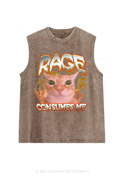 Rage Consumes Me Cat Y2K Washed Muscle Tank Cherrykitten