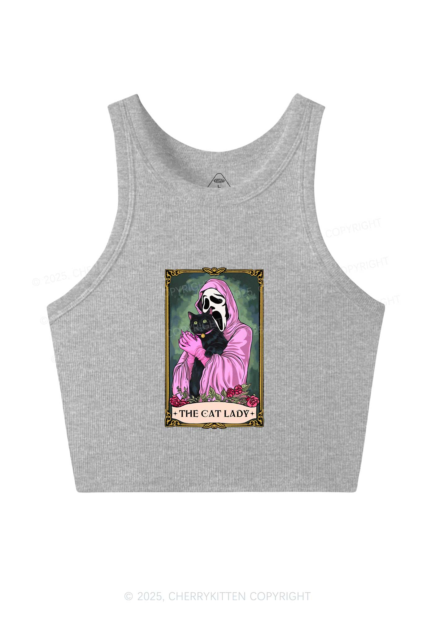 Halloween The Skull Cat Lady Y2K Crop Tank Top Cherrykitten