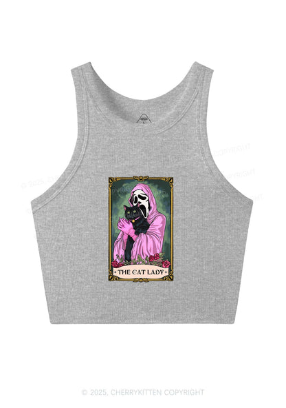 Halloween The Skull Cat Lady Y2K Crop Tank Top Cherrykitten