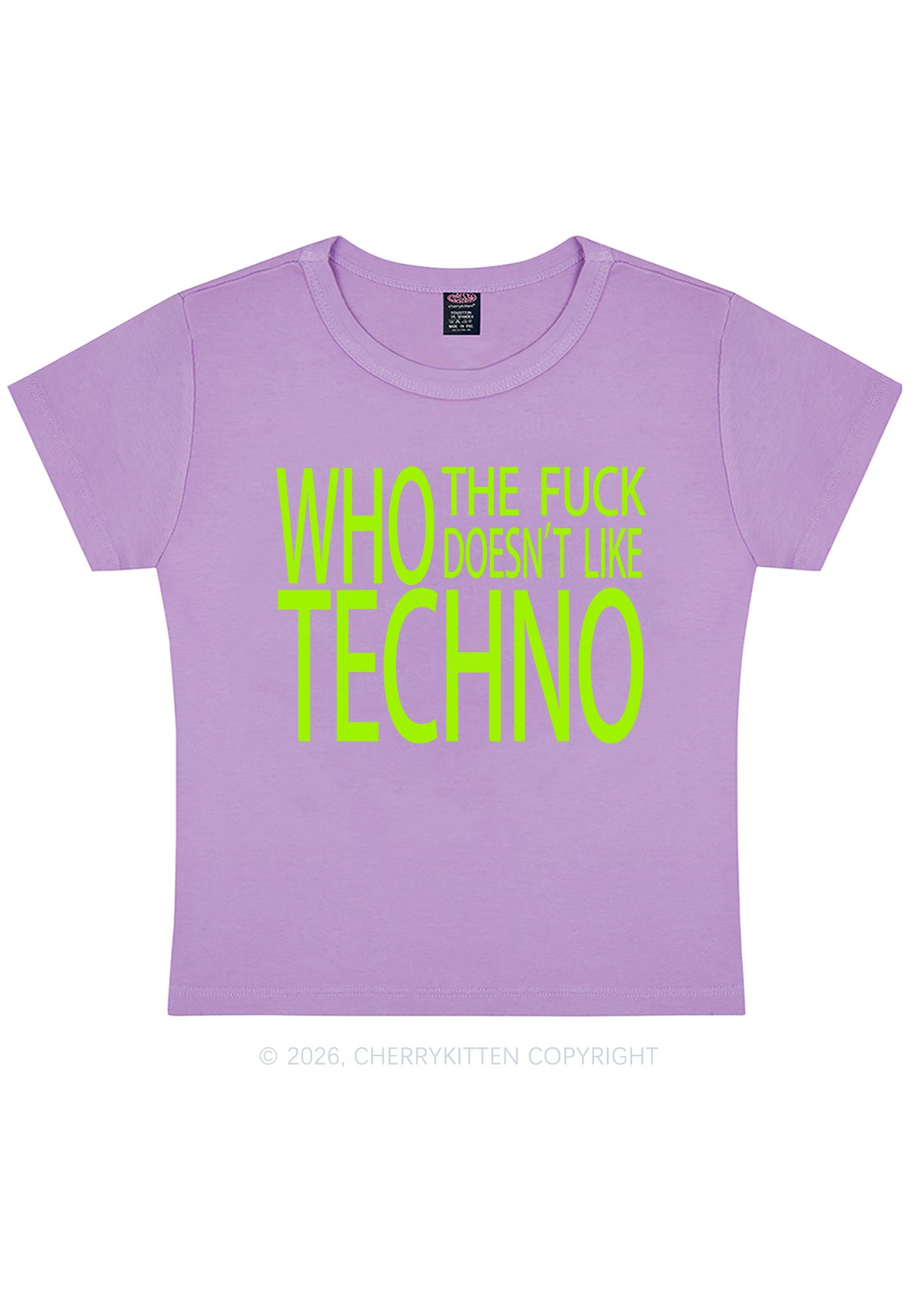 Who Doesnt Like Techno Y2K Baby Tee Cherrykitten