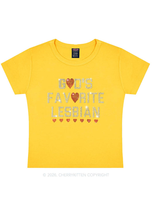 Rhinestone Gods Favorite Lesbian Pride Y2K Baby Tee Cherrykitten