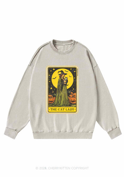 Halloween The Witch Cat Lady Y2K Washed Sweatshirts Cherrykitten